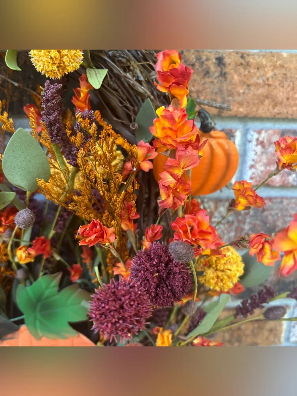 🎃 Pumpkin Flower Grapevine Wreath